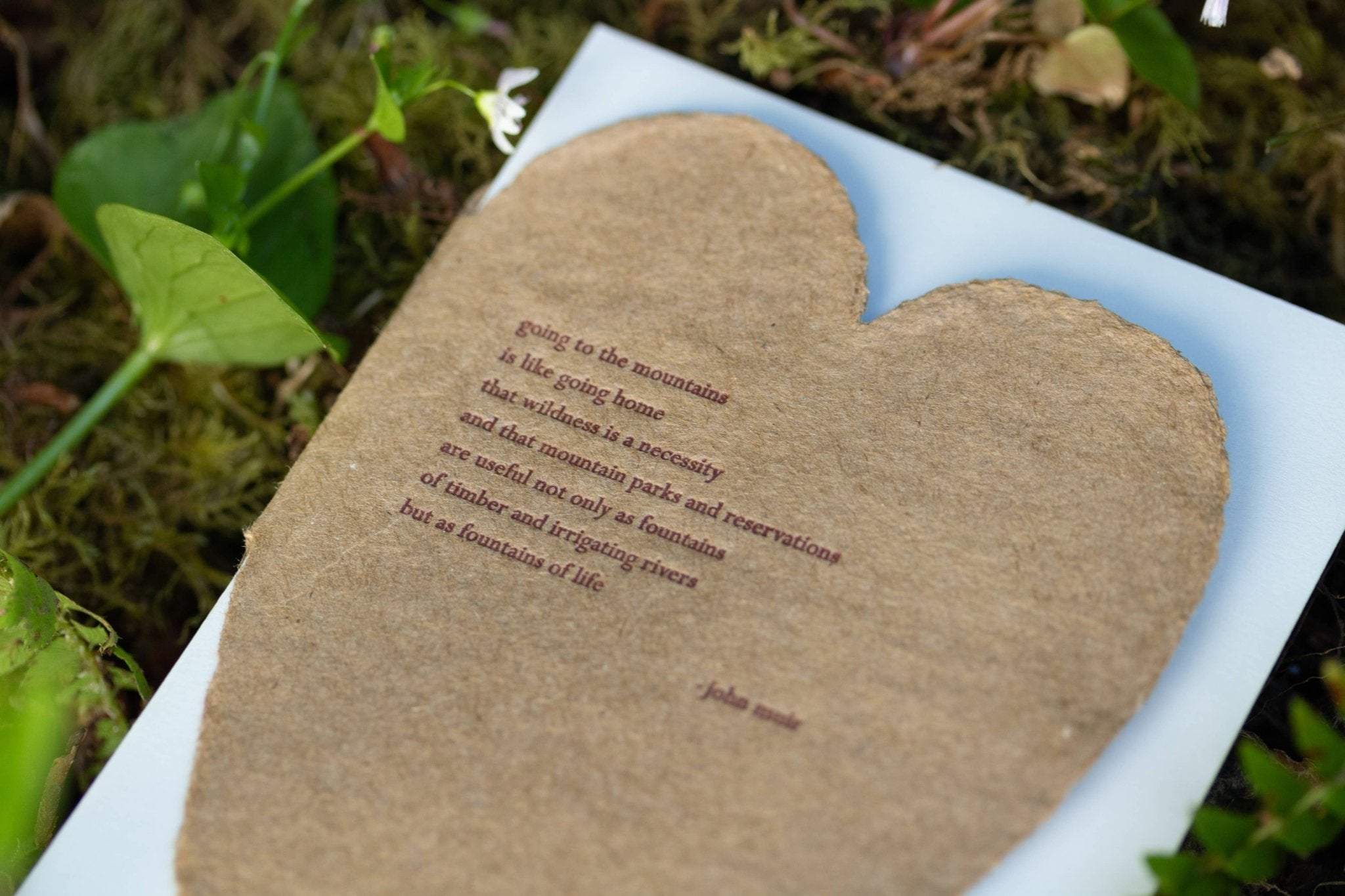 John Muir Quote Heart Kraft Handmade Paper Letterpress Card - Joy