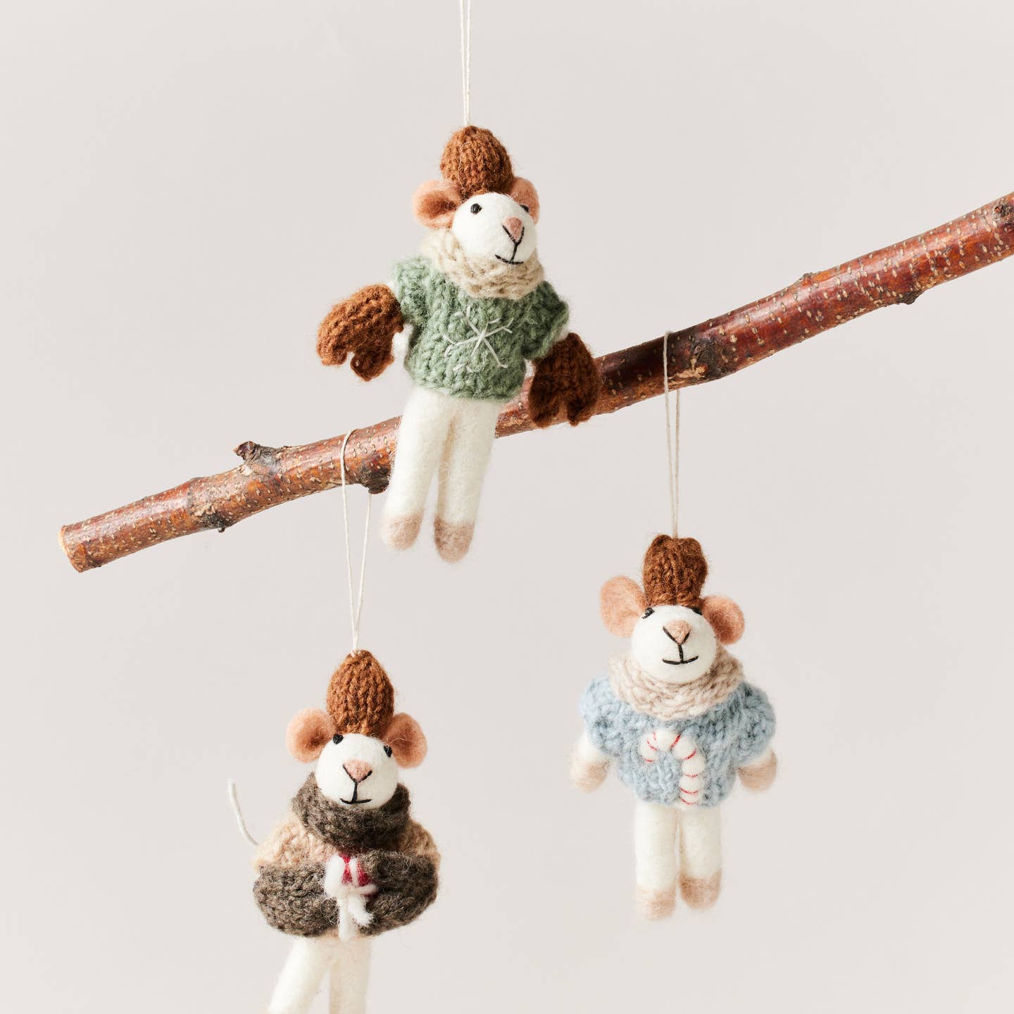 Jolly Felted Mouse Ornament - Joy