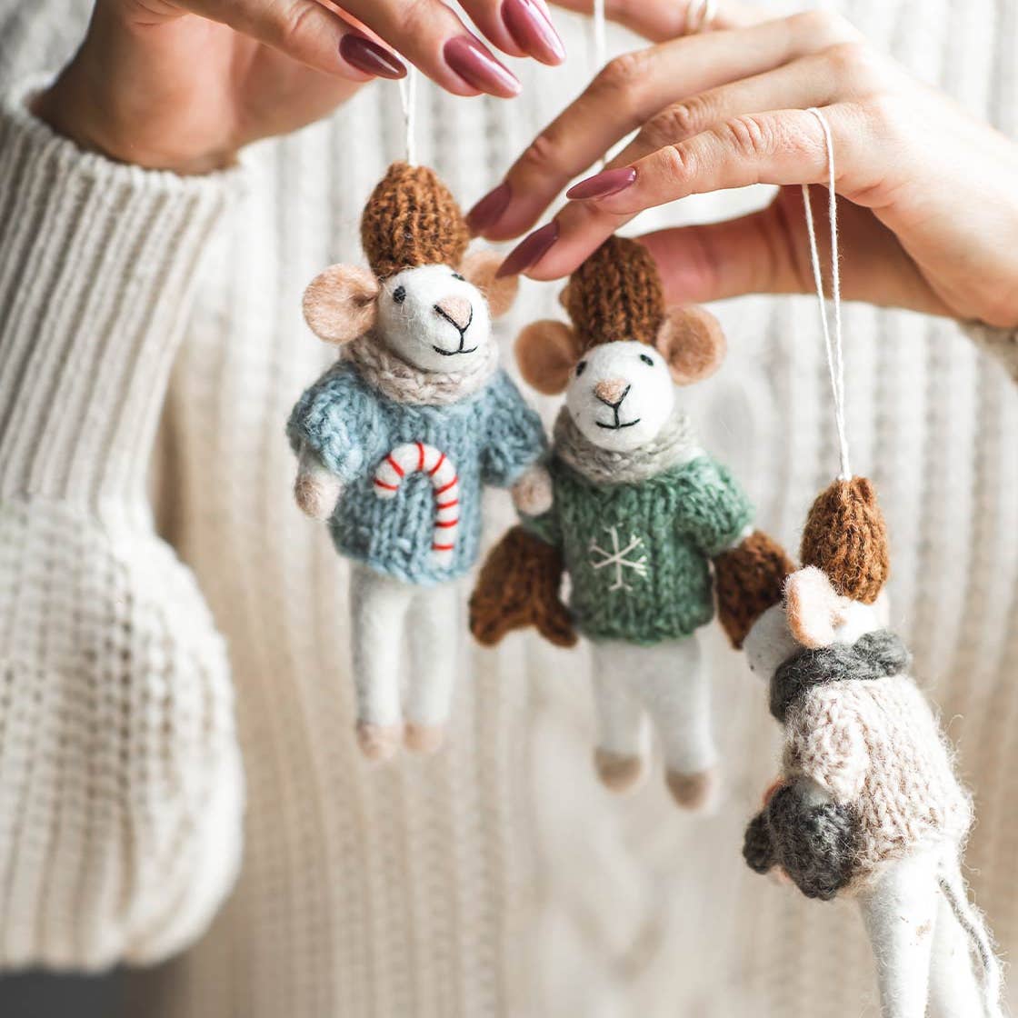 Jolly Felted Mouse Ornament - Joy