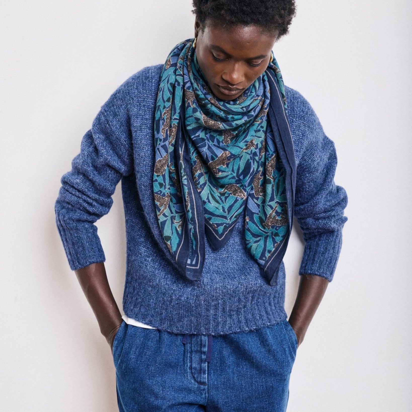 JUNGLE Blue Square Scarf - Joy