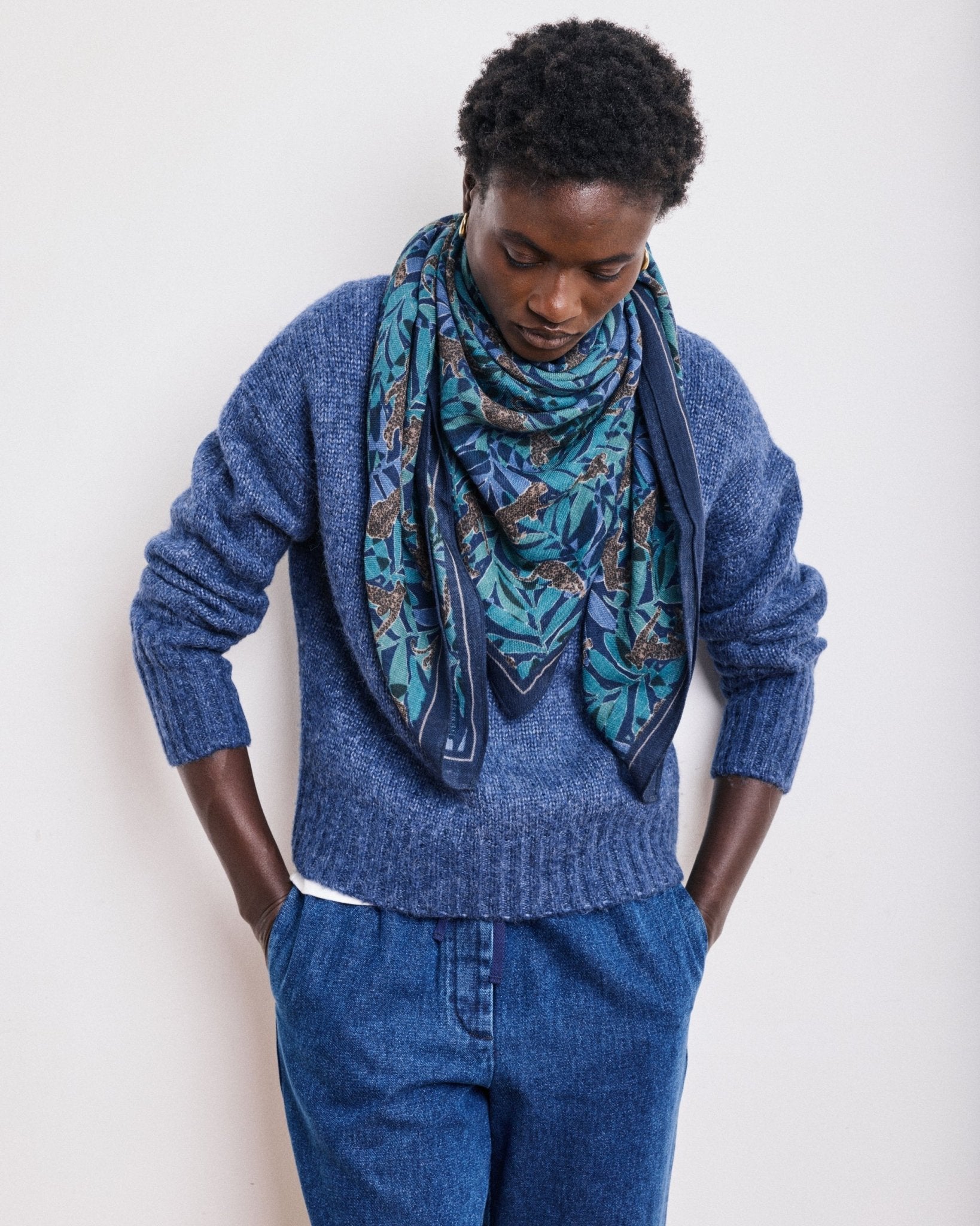 JUNGLE Blue Square Scarf - Joy