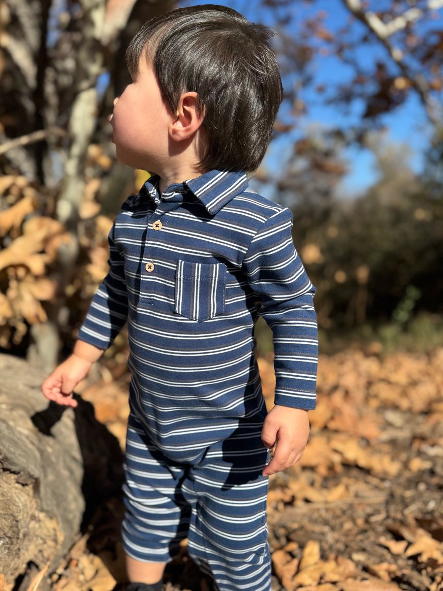 KINGSTON Navy Double Stripe Polo Romper - Joy