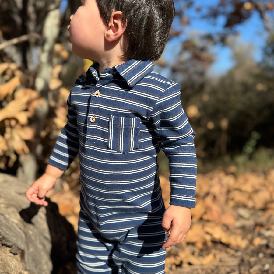 KINGSTON Navy Double Stripe Polo Romper - Joy
