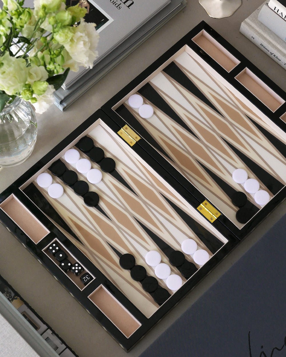 Lacquered Backgammon - Black/Beige - Joy Gift Shoppe