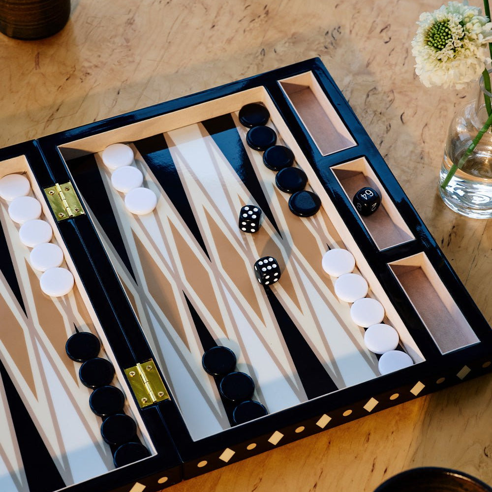 Lacquered Backgammon - Black/Beige - Joy Gift Shoppe