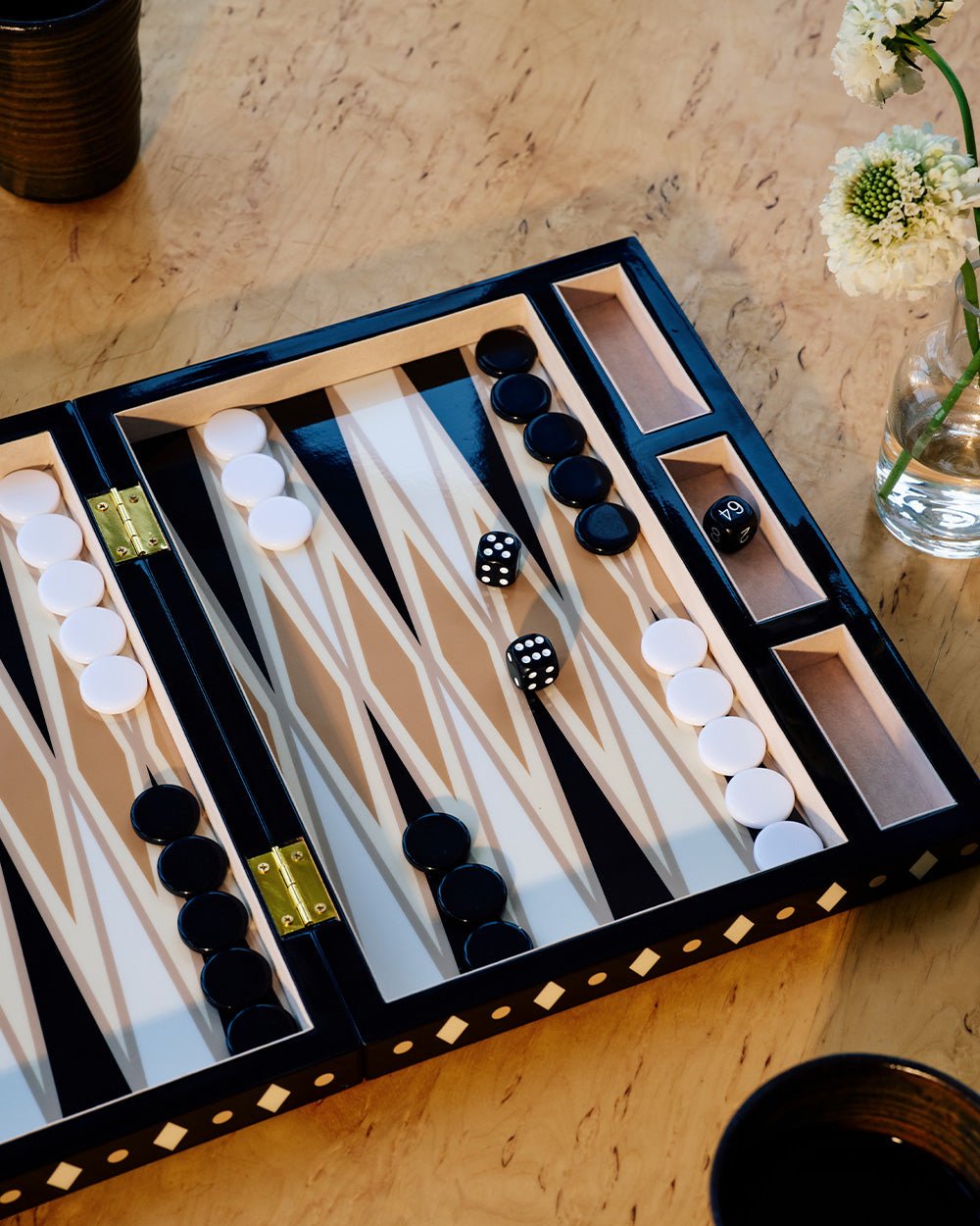 Lacquered Backgammon - Black/Beige - Joy Gift Shoppe