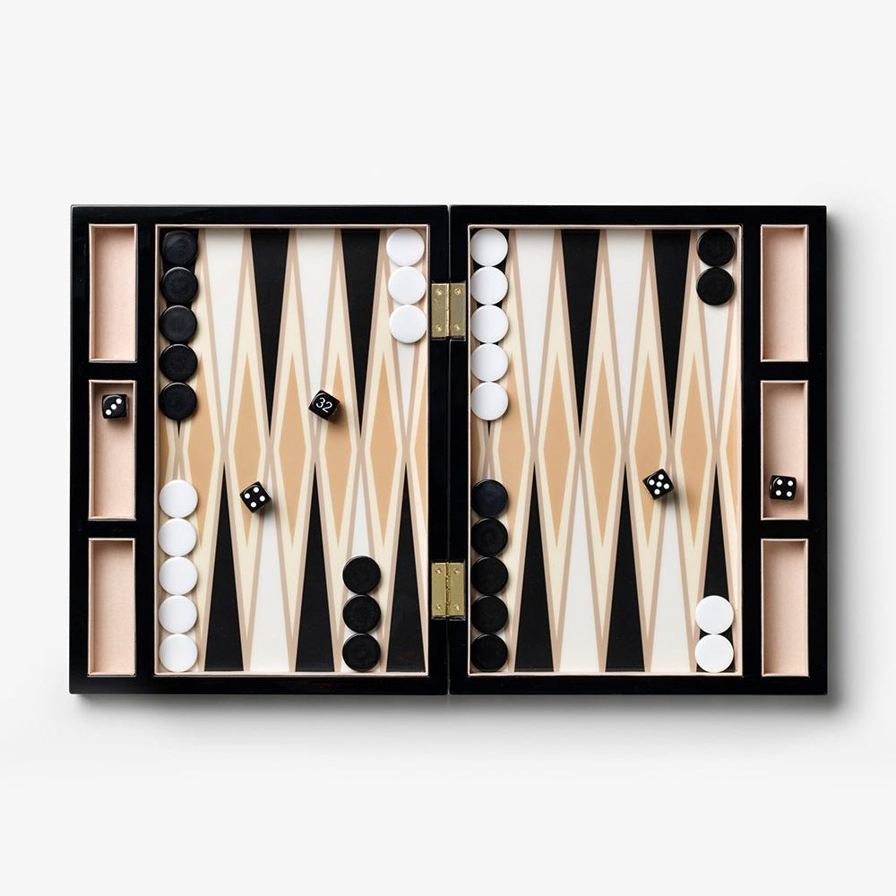 Lacquered Backgammon - Black/Beige - Joy Gift Shoppe