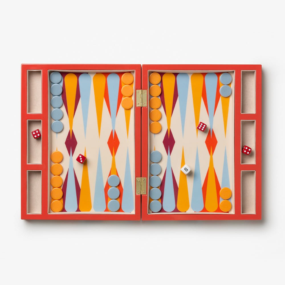 Lacquered Backgammon - Red/Multi - Joy Gift Shoppe