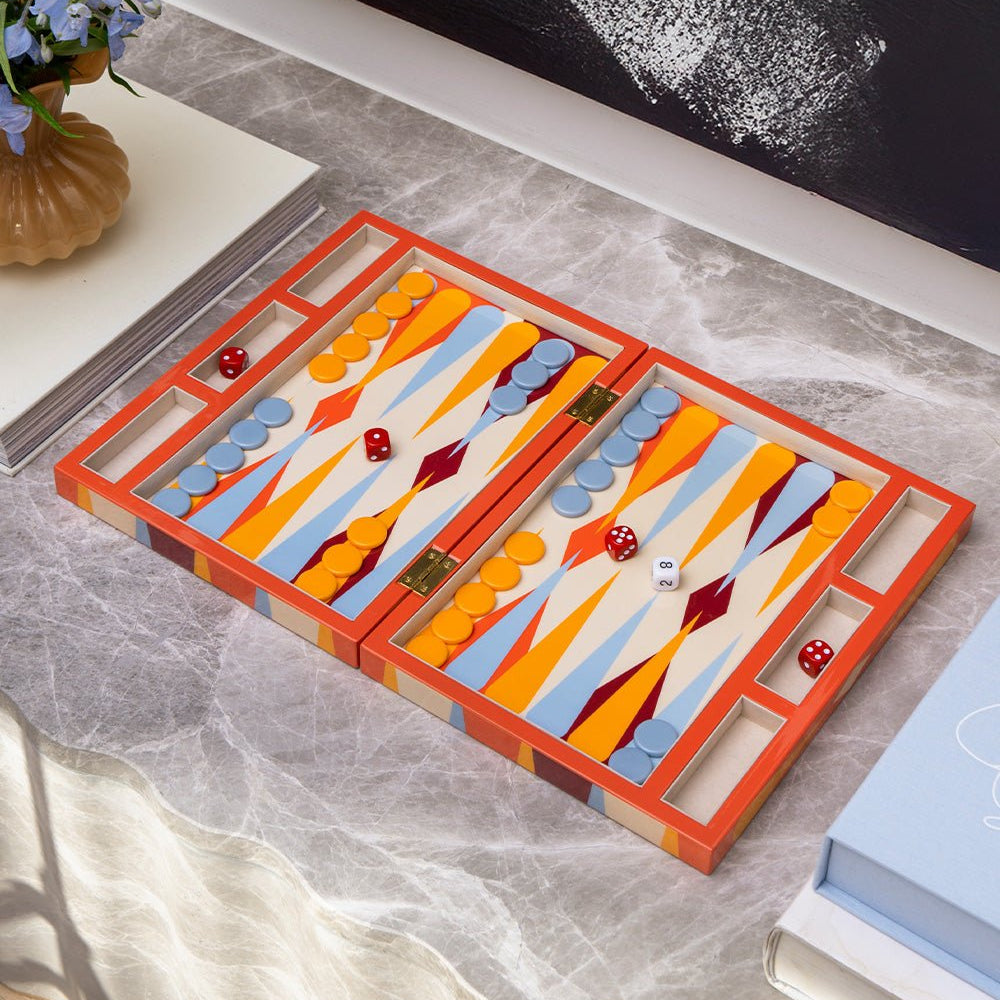 Lacquered Backgammon - Red/Multi - Joy Gift Shoppe