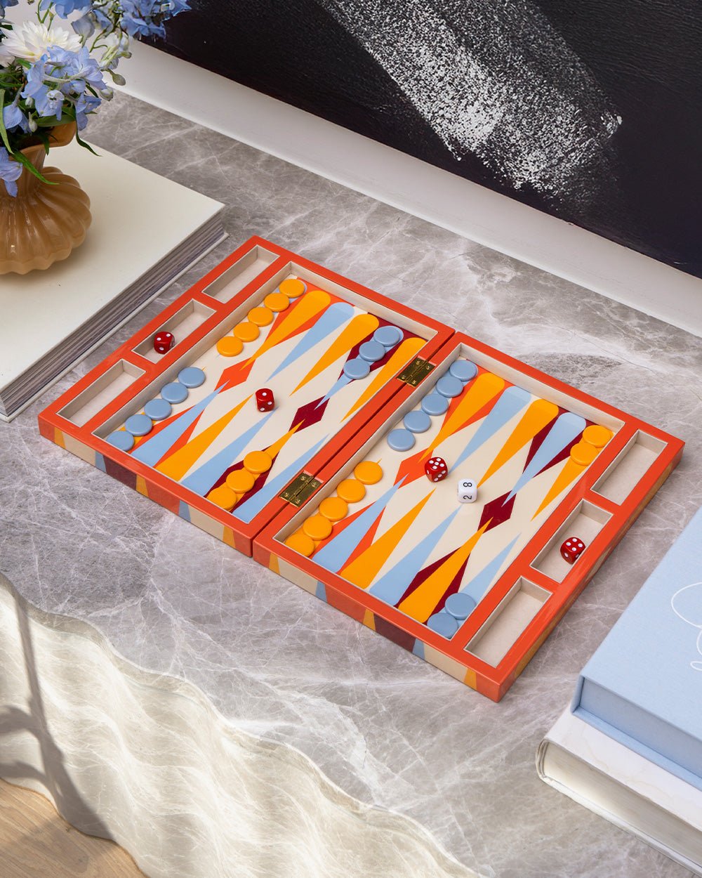 Lacquered Backgammon - Red/Multi - Joy Gift Shoppe