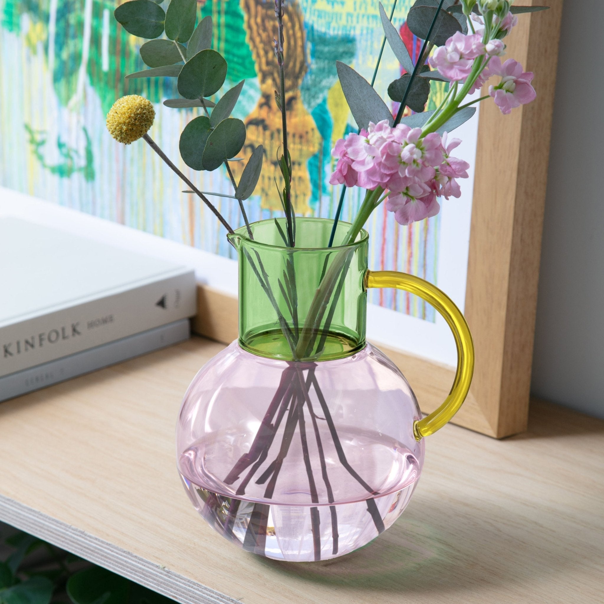 Large Pablo Glass Jug - Pink/Yellow/Green - Joy Gift Shoppe