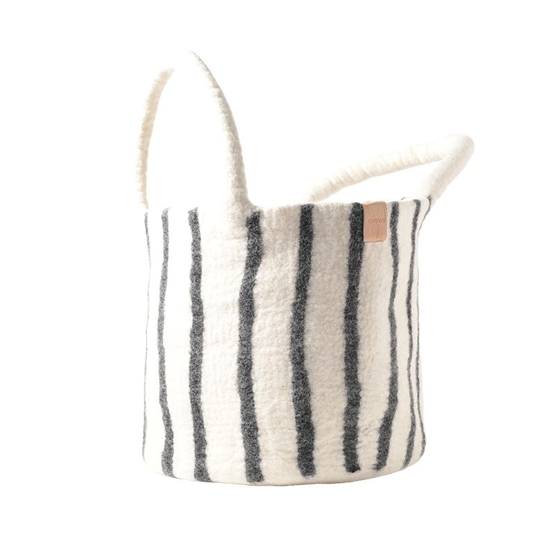 Large Wool Basket - Black Stripes - Joy