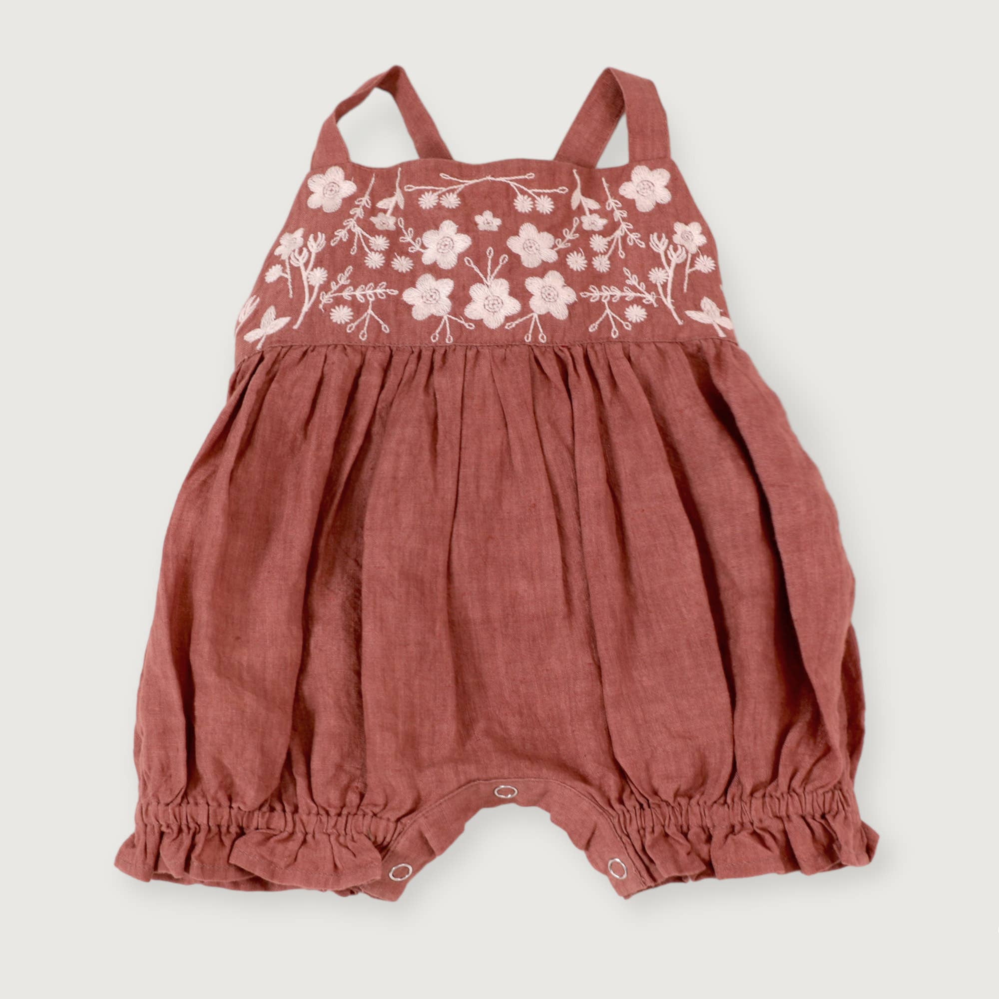 Leonie Linen Embroidered Bubble Baby Romper - Joy