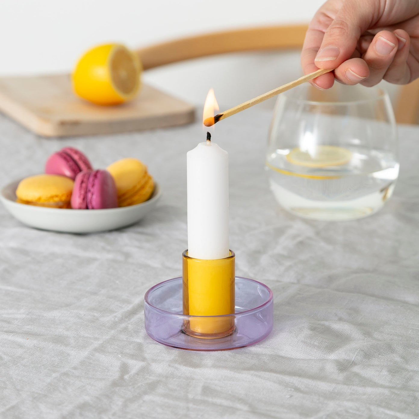 Lilac/Peach Glass Candle Holder - Joy