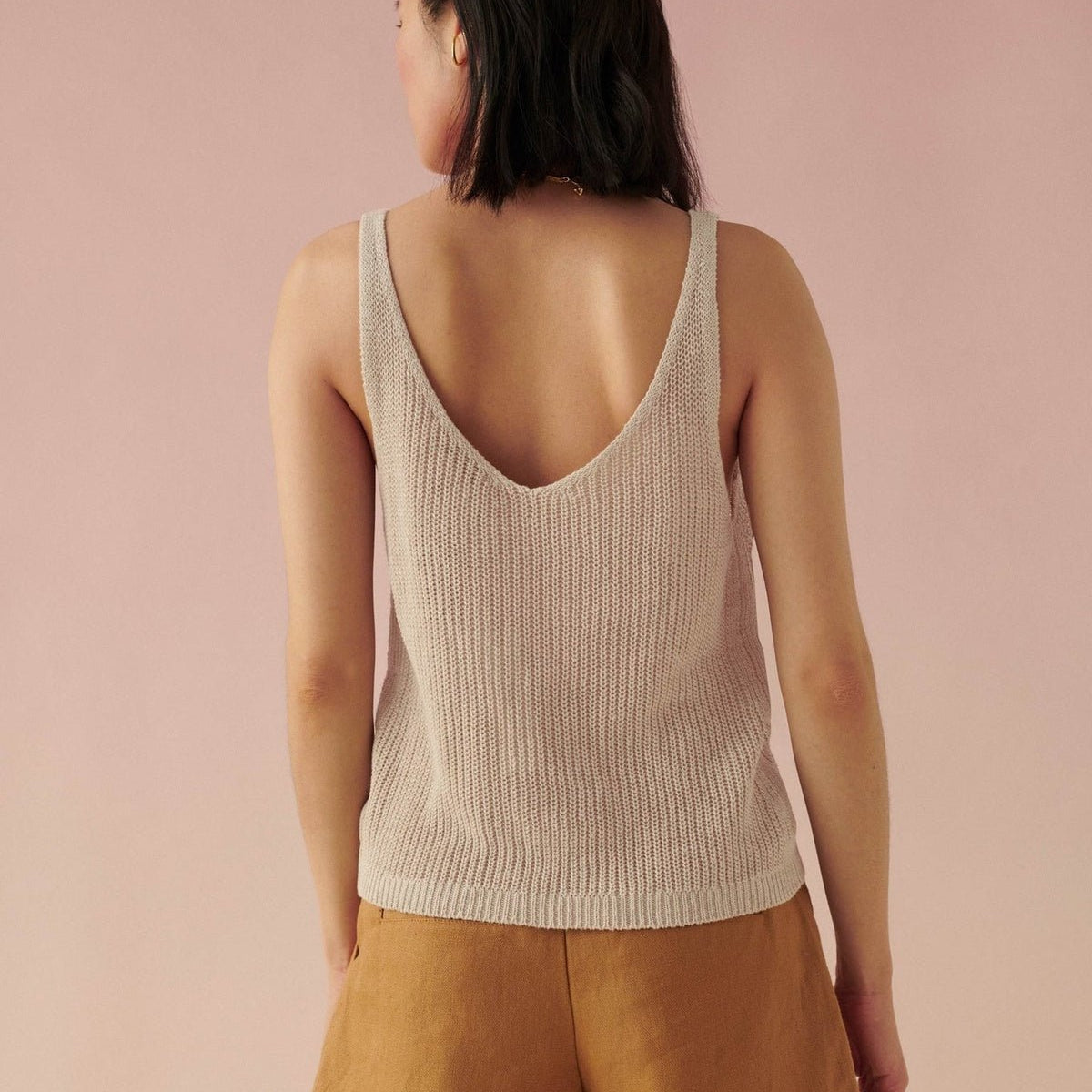 Linen Ribbed V Neck Tank - Joy