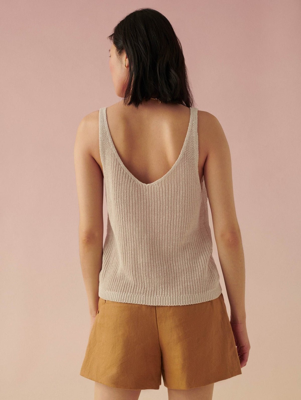 Linen Ribbed V Neck Tank - Joy