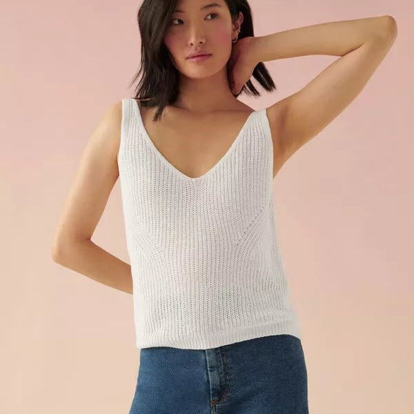 Linen Ribbed V Neck Tank - Joy