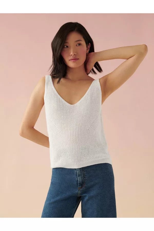 Linen Ribbed V Neck Tank - Joy