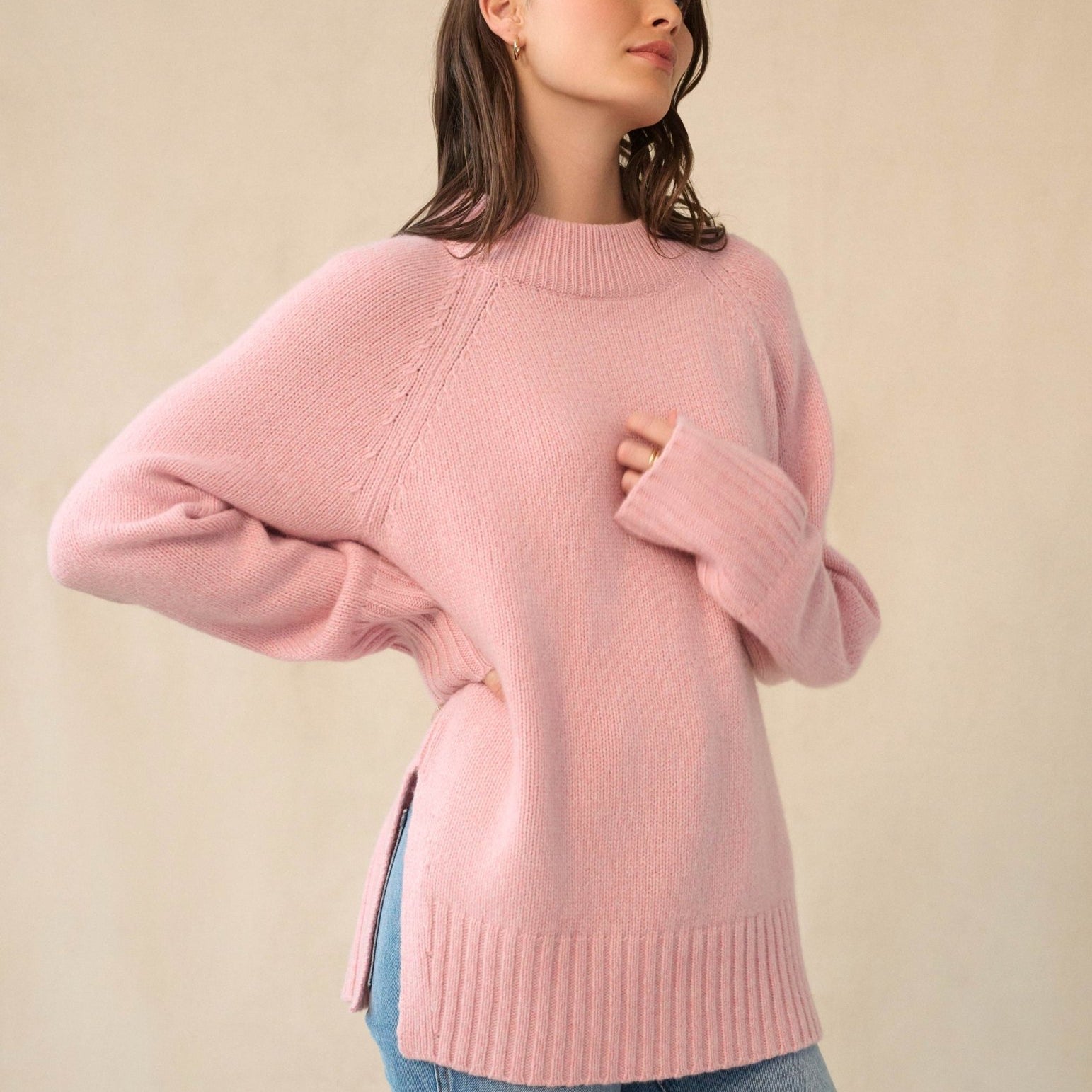 Lofty Wool Cashmere Blend Marled Crewneck - Joy