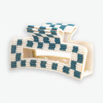 Lola Game Day Checked Beaded Claw Clip - Blue + White - Joy Gift Shoppe