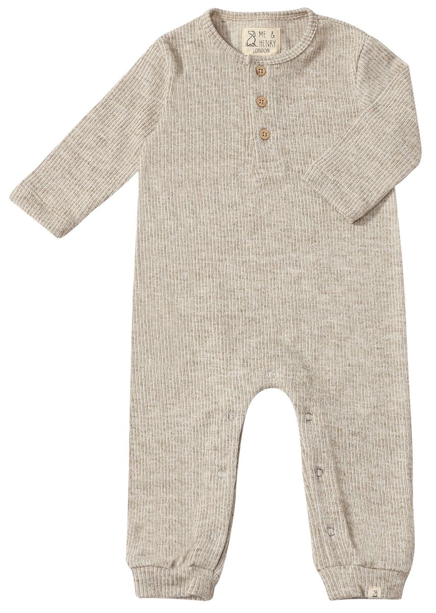 MASON Heathered Biscuit Ribbed Henley Romper - Joy