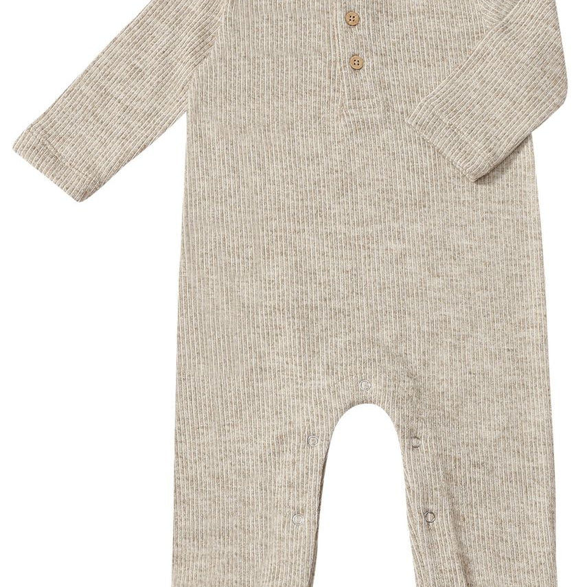 MASON Heathered Biscuit Ribbed Henley Romper - Joy