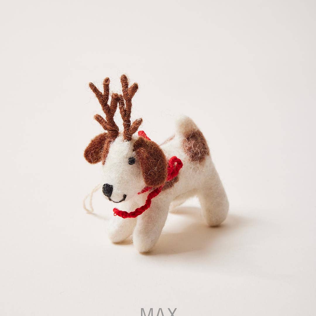 Max Felted Festive Pup Ornament - Joy
