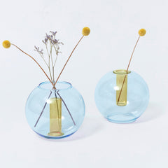 Medium Bubble Glass Vase - Blue/Yellow - Joy