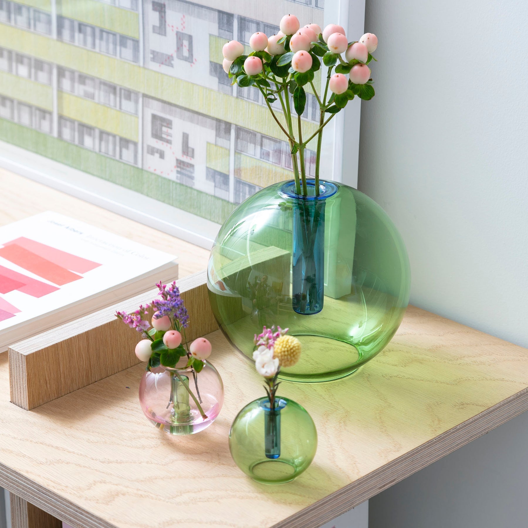 Medium Bubble Glass Vase - Green/Blue - Joy