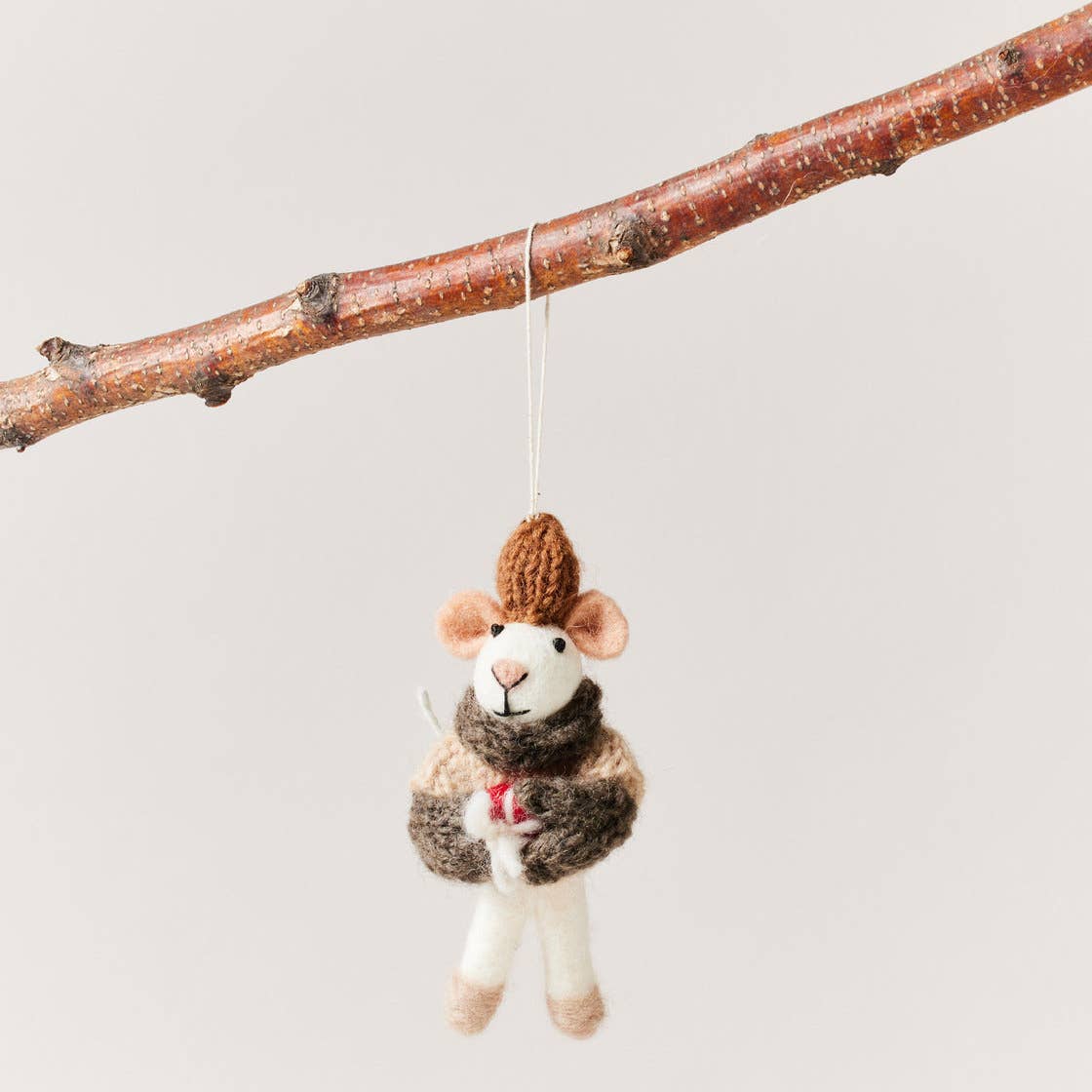 Merry Felted Mouse Ornament - Joy