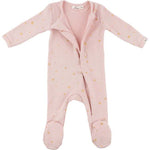 Mini Gold Star Foil Zipper Footie - Dusty Pink - Joy