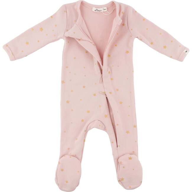 Mini Gold Star Foil Zipper Footie - Dusty Pink - Joy