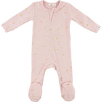 Mini Gold Star Foil Zipper Footie - Dusty Pink - Joy