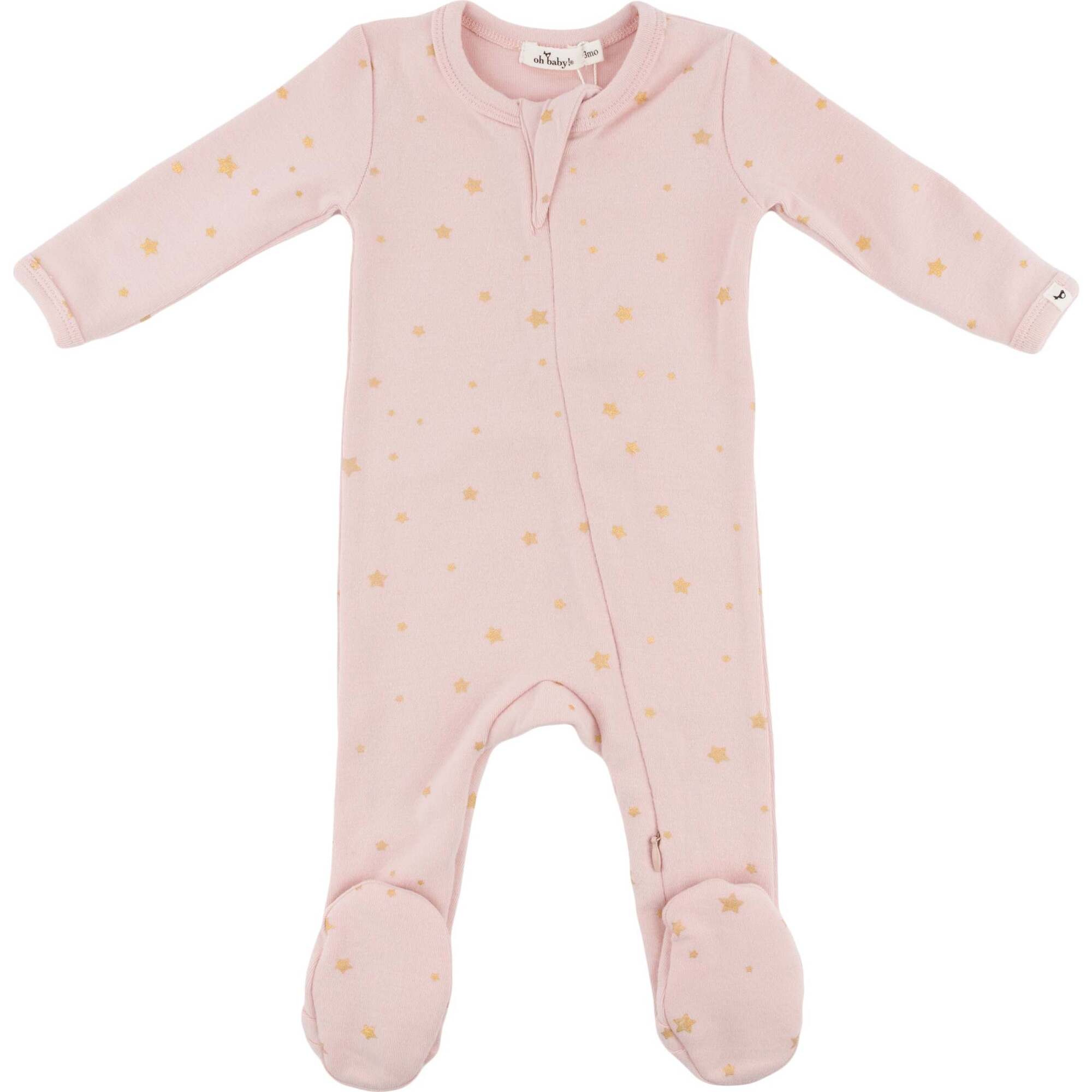 Mini Gold Star Foil Zipper Footie - Dusty Pink - Joy