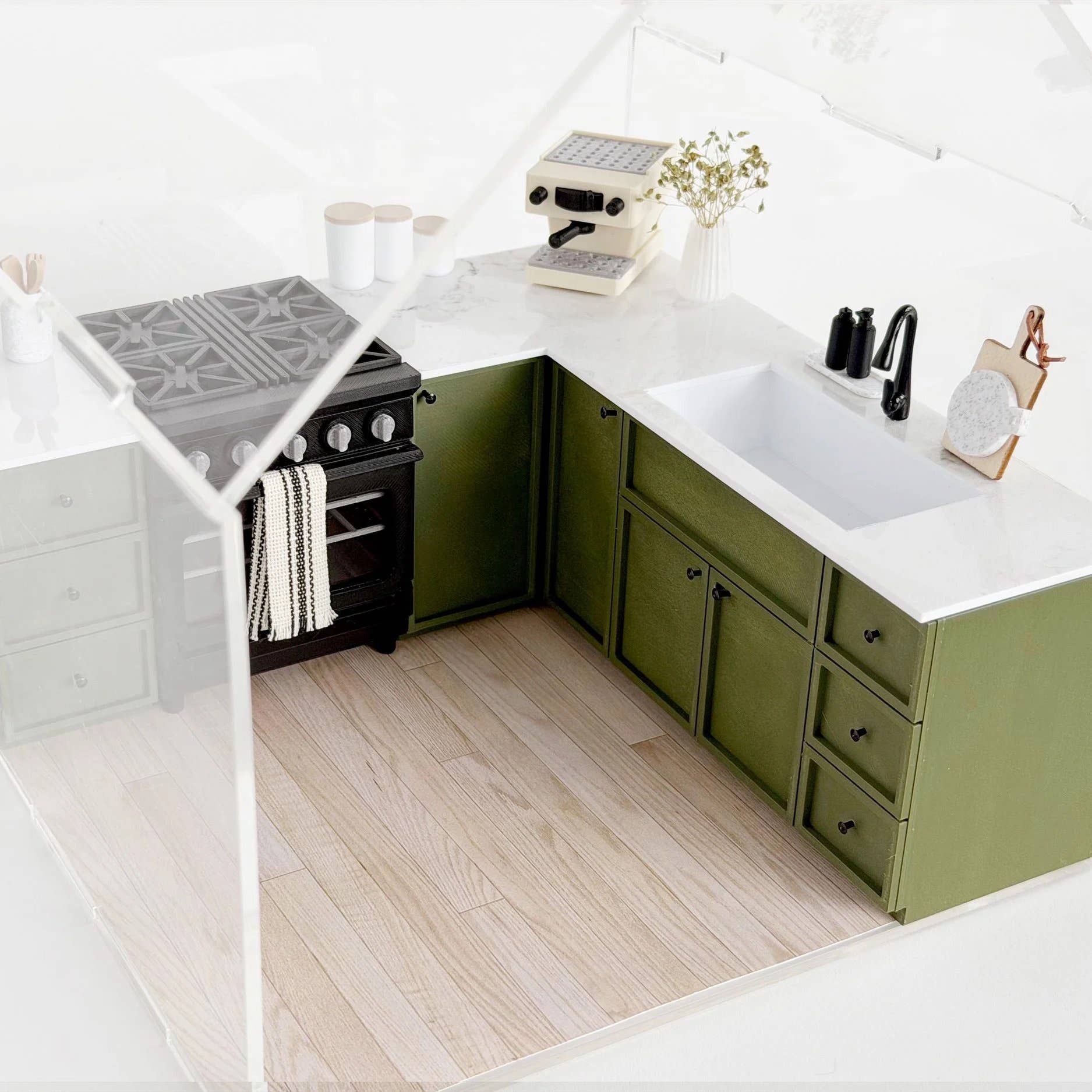Miniature Kitchen Cabinet & Oven Set – Olive Green - Joy Gift Shoppe