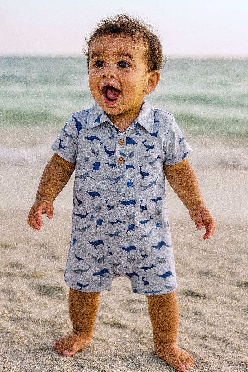 MOLOKAI Blue Whale Printed Romper - Joy
