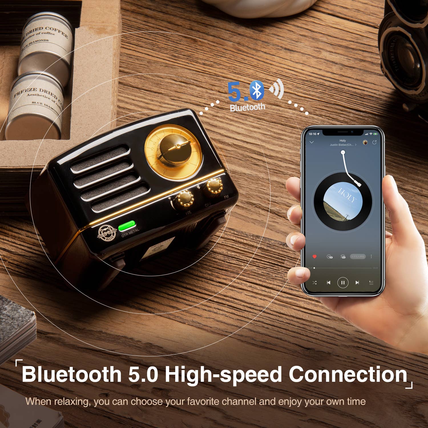 MUZEN OTR Metal Wireless Portable FM Radio Bluetooth Speaker: Blue - Joy