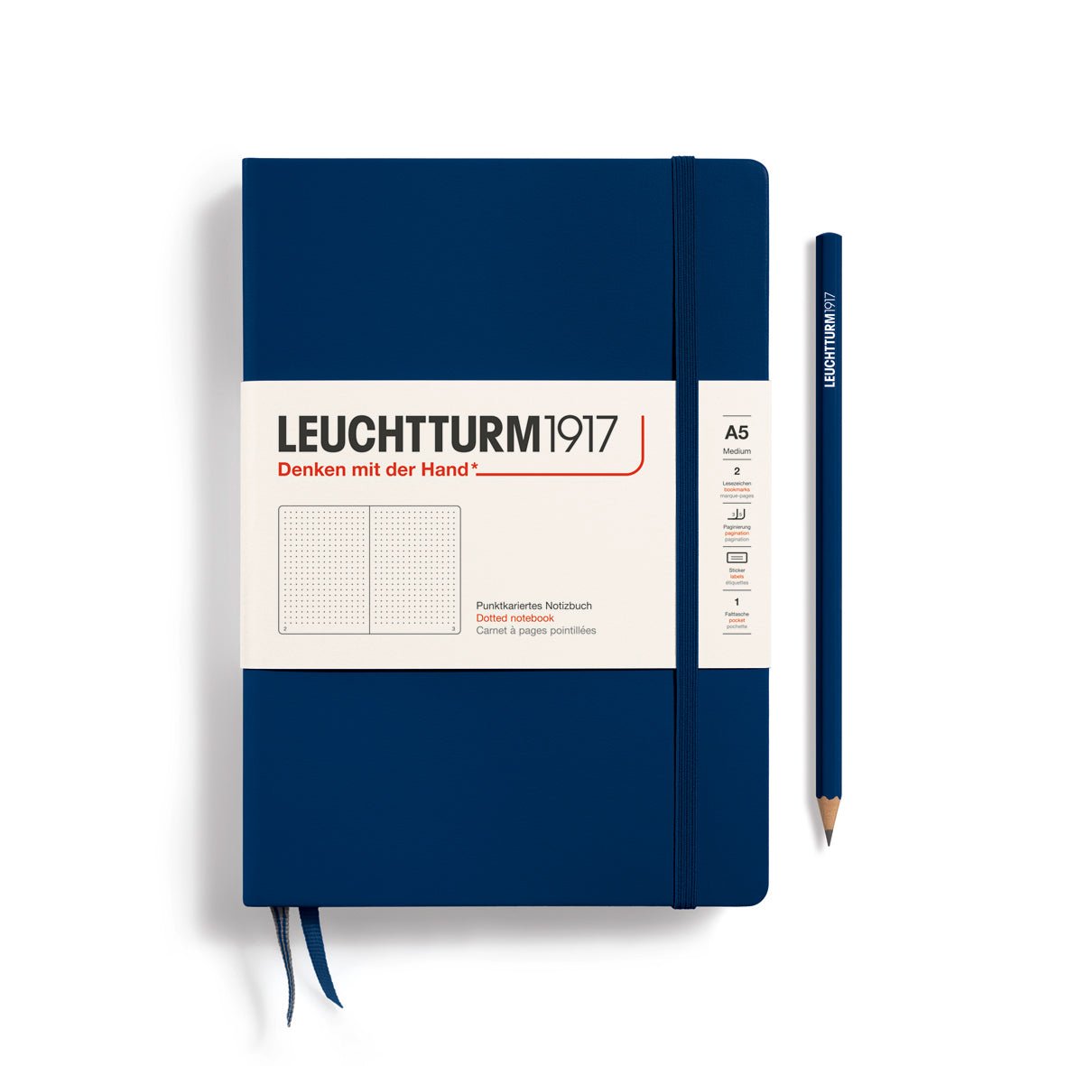 Navy Medium Hardcover Notebook - Dotted - Joy