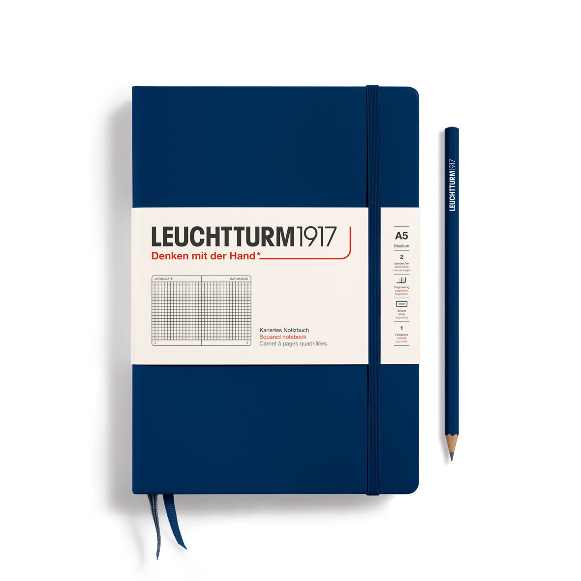 Navy Medium Hardcover Notebook - Squared - Joy