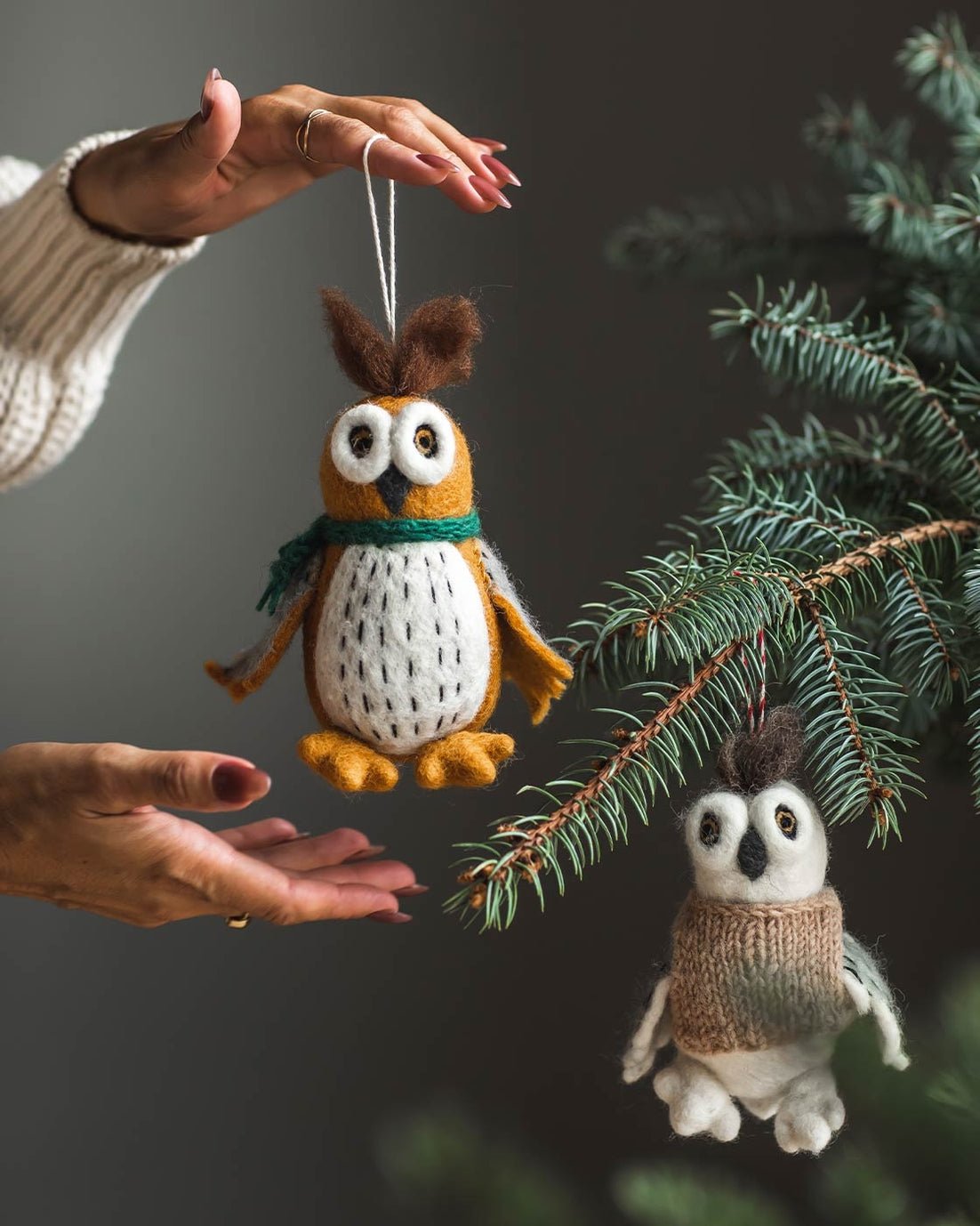 Oliver Owl Felted Woodland Animal Ornament - Joy