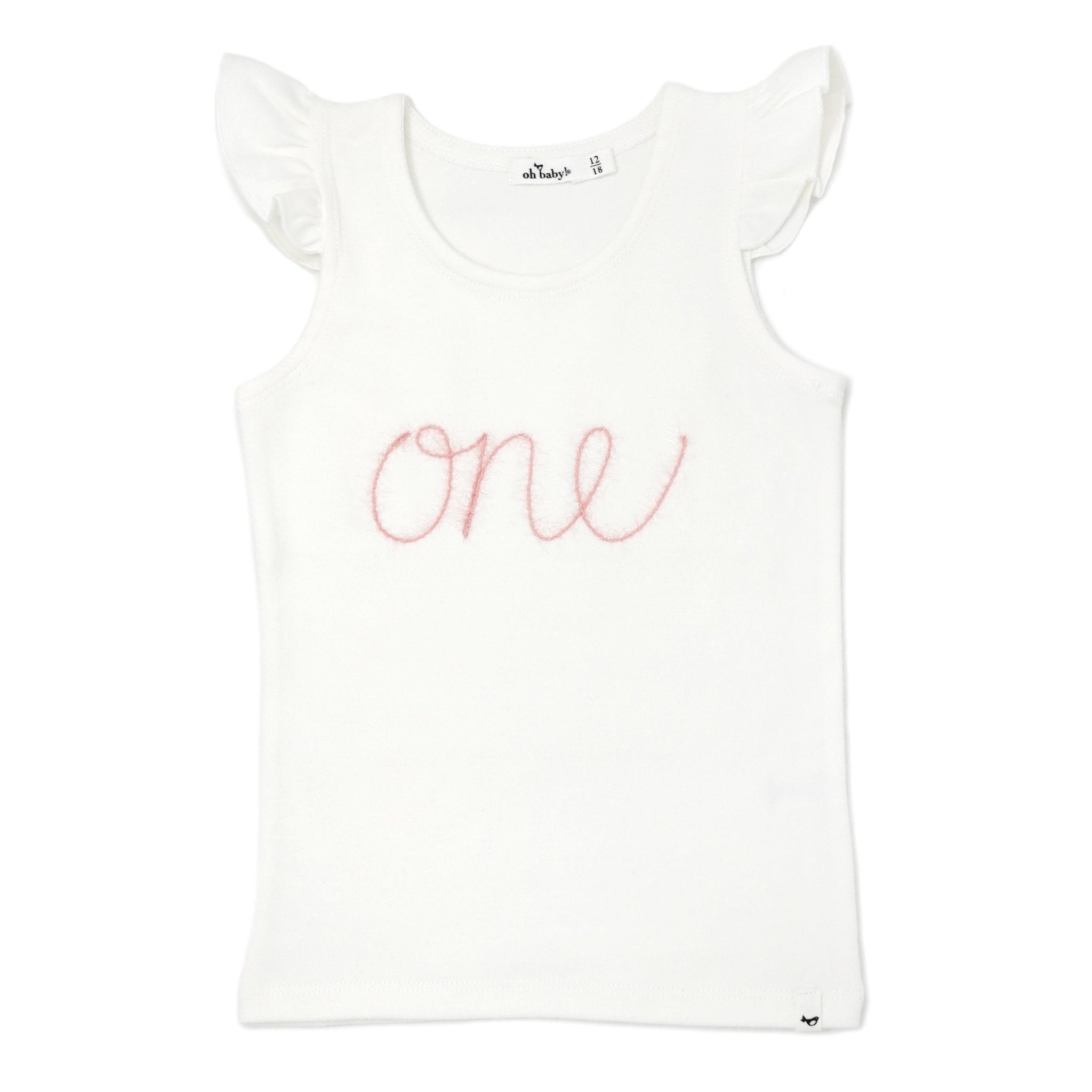 "one" Pink Embroidered Flutter Sleeve Tank - Joy