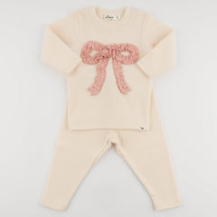 Pink Rib Ruffle Bow Baby Rib 2pc Set - Joy