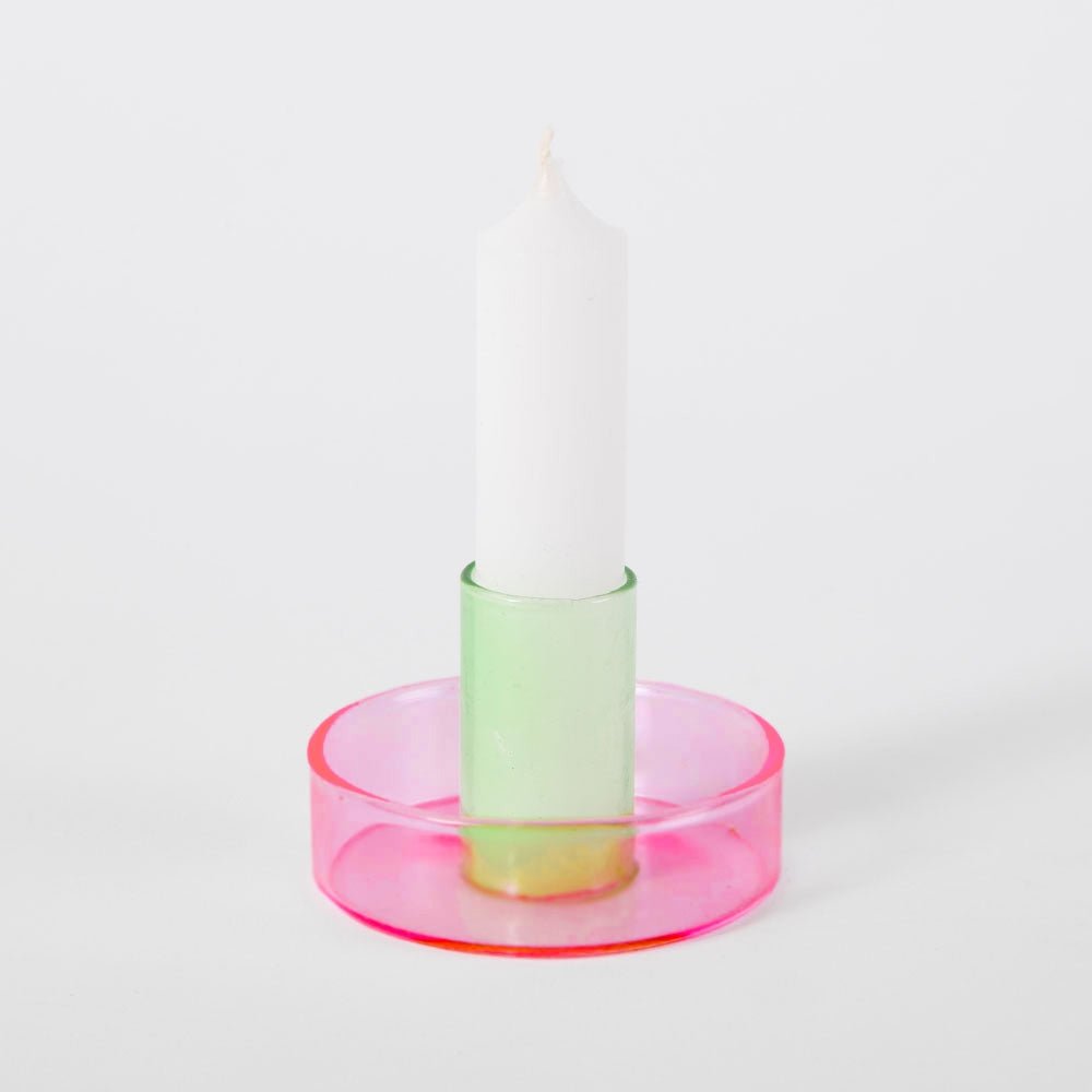 Pink/Green Glass Candle Holder - Joy