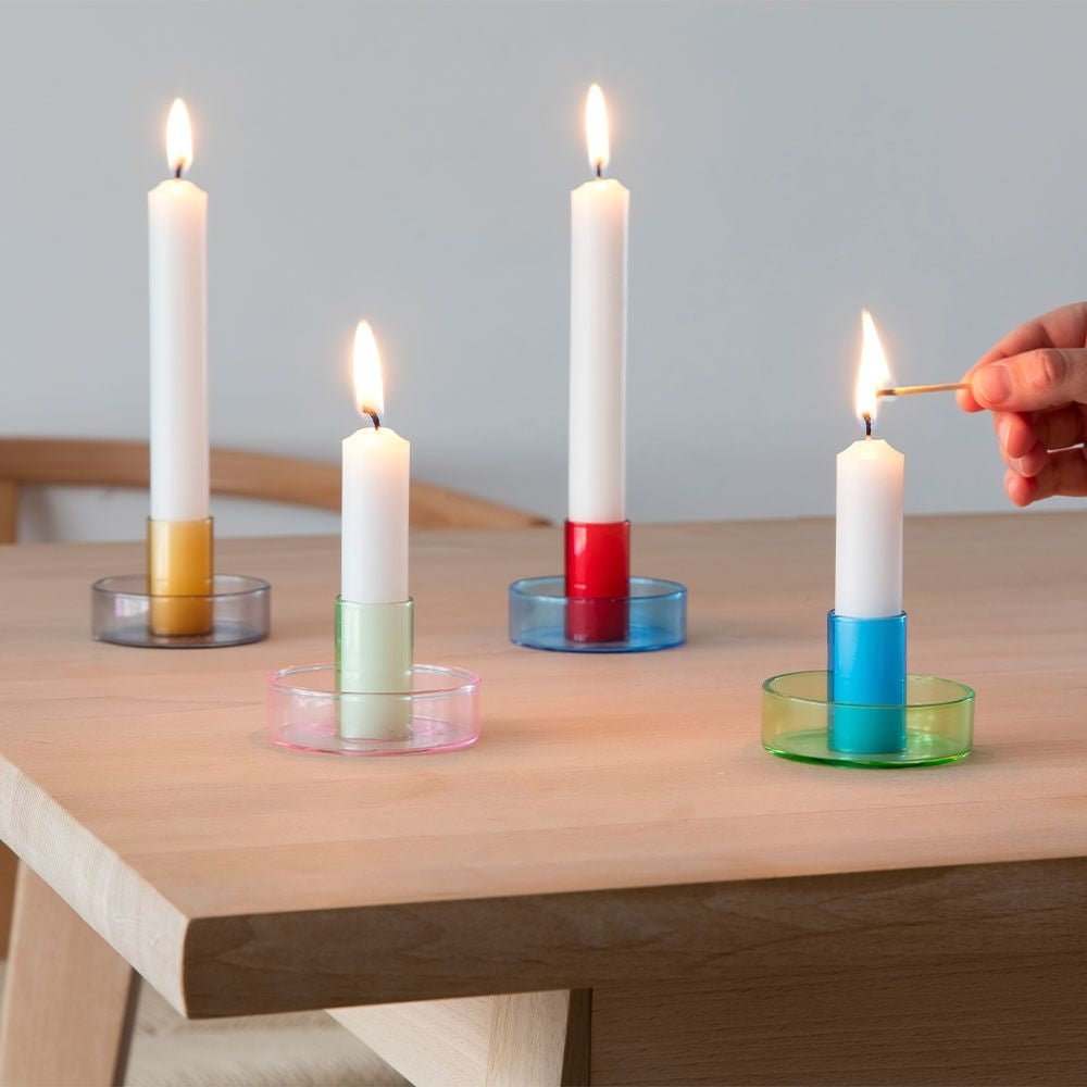 Pink/Green Glass Candle Holder - Joy
