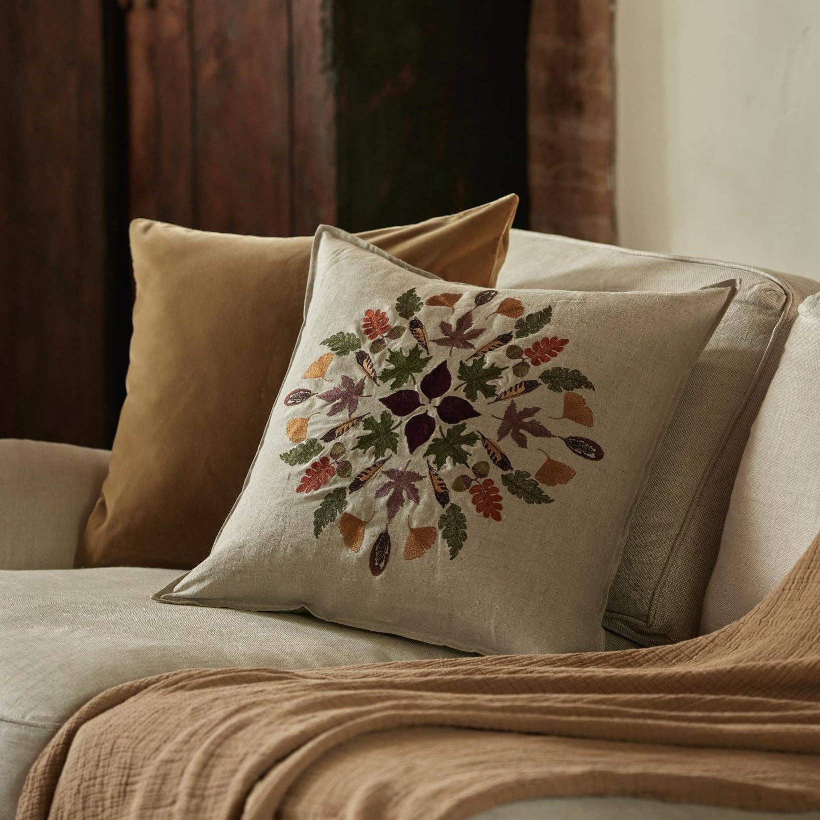 Pressed Leaves Pillow: Pillow Cover with Insert - Joy