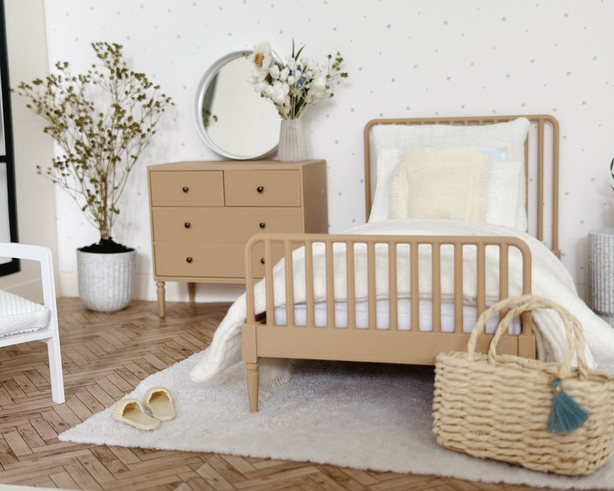 Queen Dollhouse Bed with Mattress – Natural - Joy Gift Shoppe