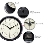 Retro Round Black Indoor Wall Clock 9.5 Inch - Joy