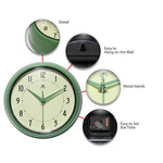 Retro Round Green Indoor Wall Clock 9.5 Inch - Joy