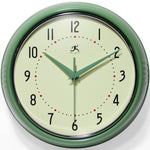 Retro Round Green Indoor Wall Clock 9.5 Inch - Joy