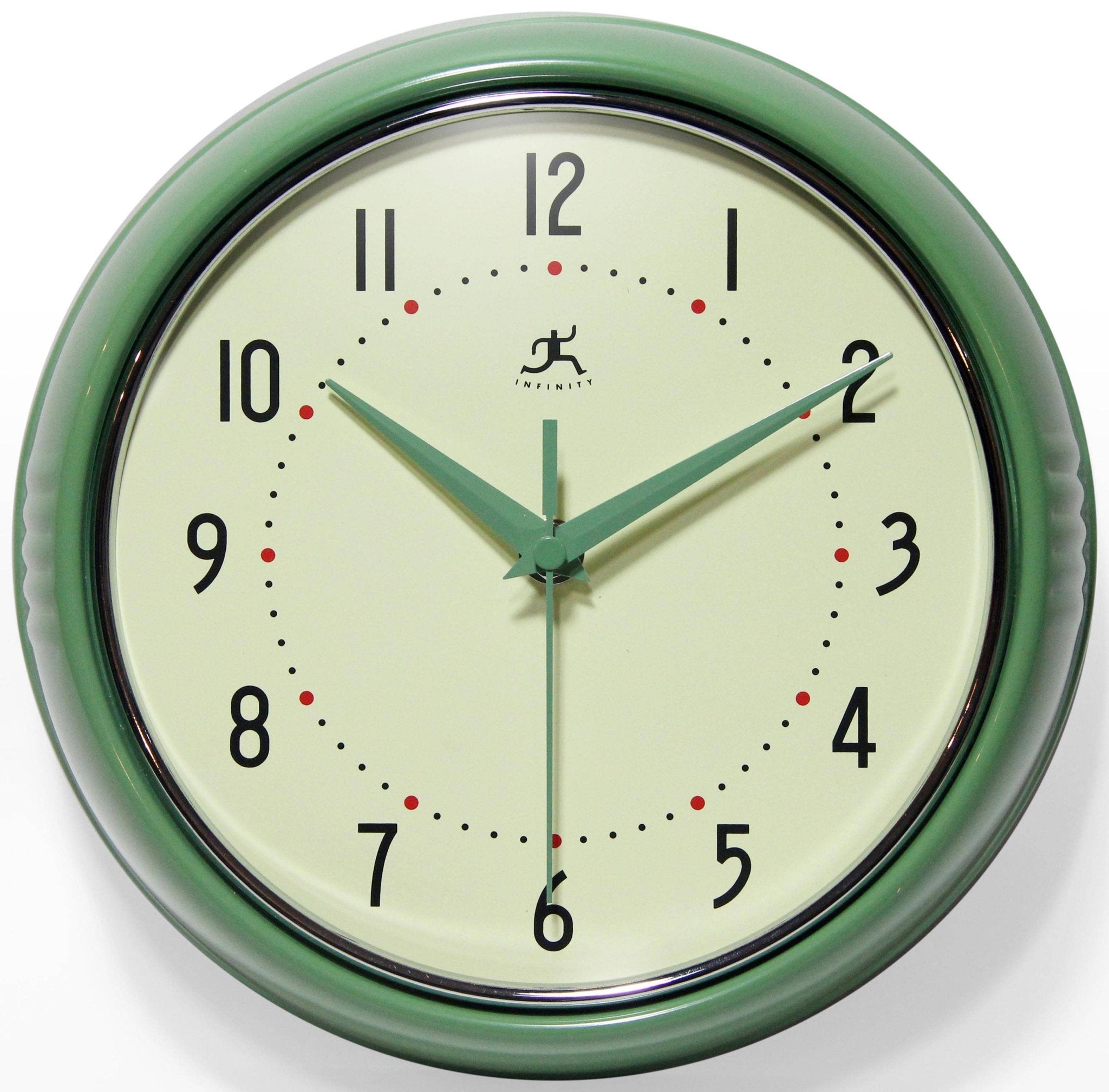 Retro Round Green Indoor Wall Clock 9.5 Inch - Joy